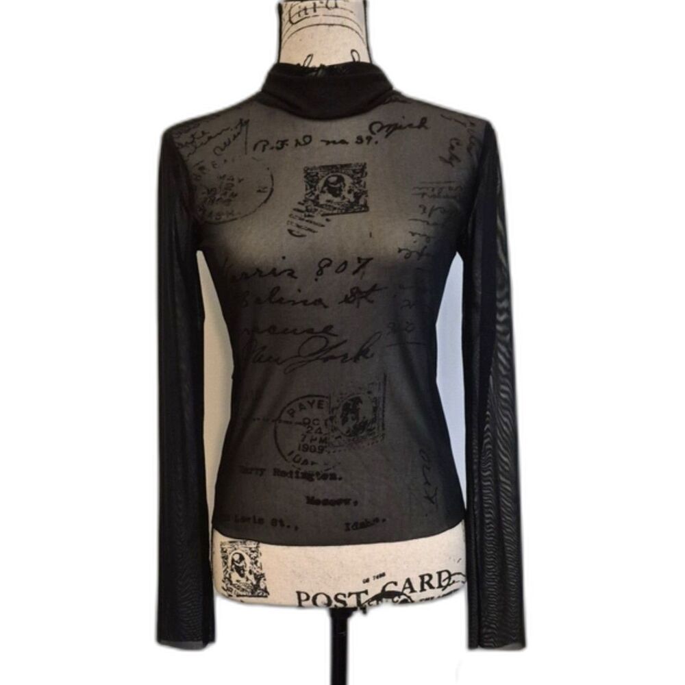 Zara Sheer Mesh Top S Mock Neck Fitted Layering Top Goth Grunge Y2K Inspired